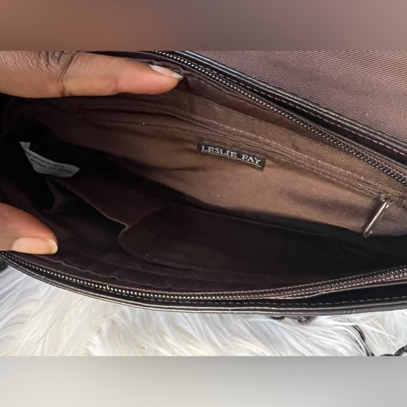 Leslie Fay Vintage brown detachable chain strap Leather shoulder bag - Picture 5 of 11